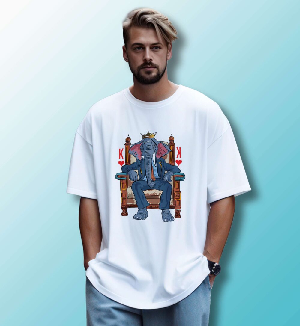 Elephant Printed Oversized T-Shirt (White)