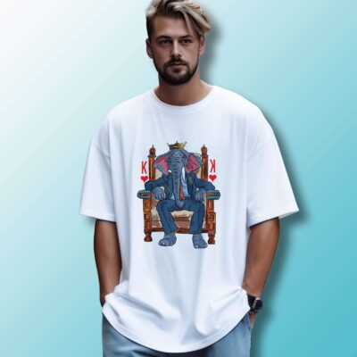 Elephant Printed Oversized T-Shirt (White)
