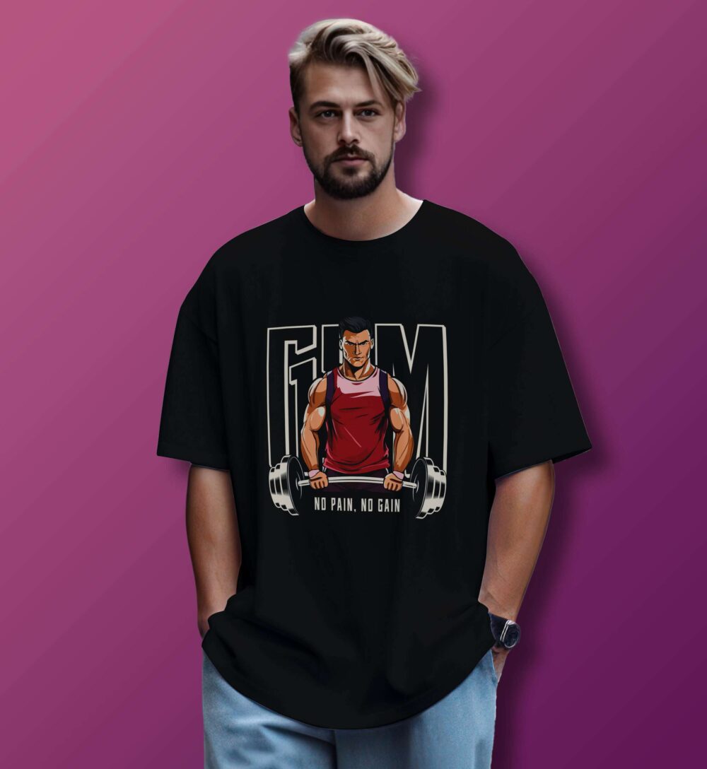 Gym Printed Oversized T-Shirt (Black)