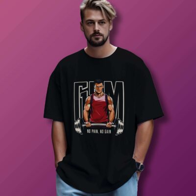 Gym Printed Oversized T-Shirt (Black)