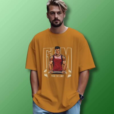 Gym Printed Oversized T-Shirt (Mustard Yellow)