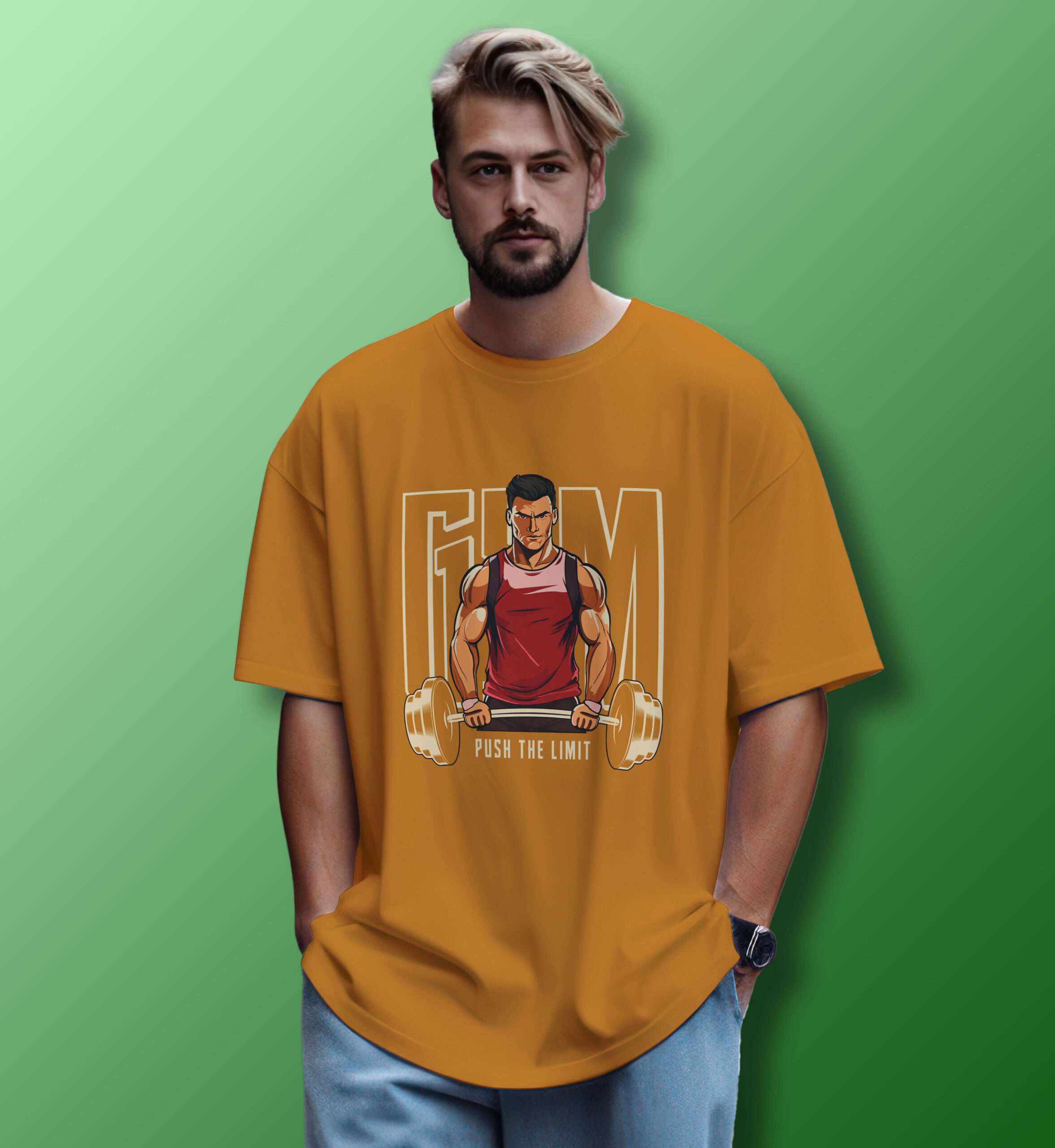 Gym Printed Oversized T-Shirt (Mustard Yellow)