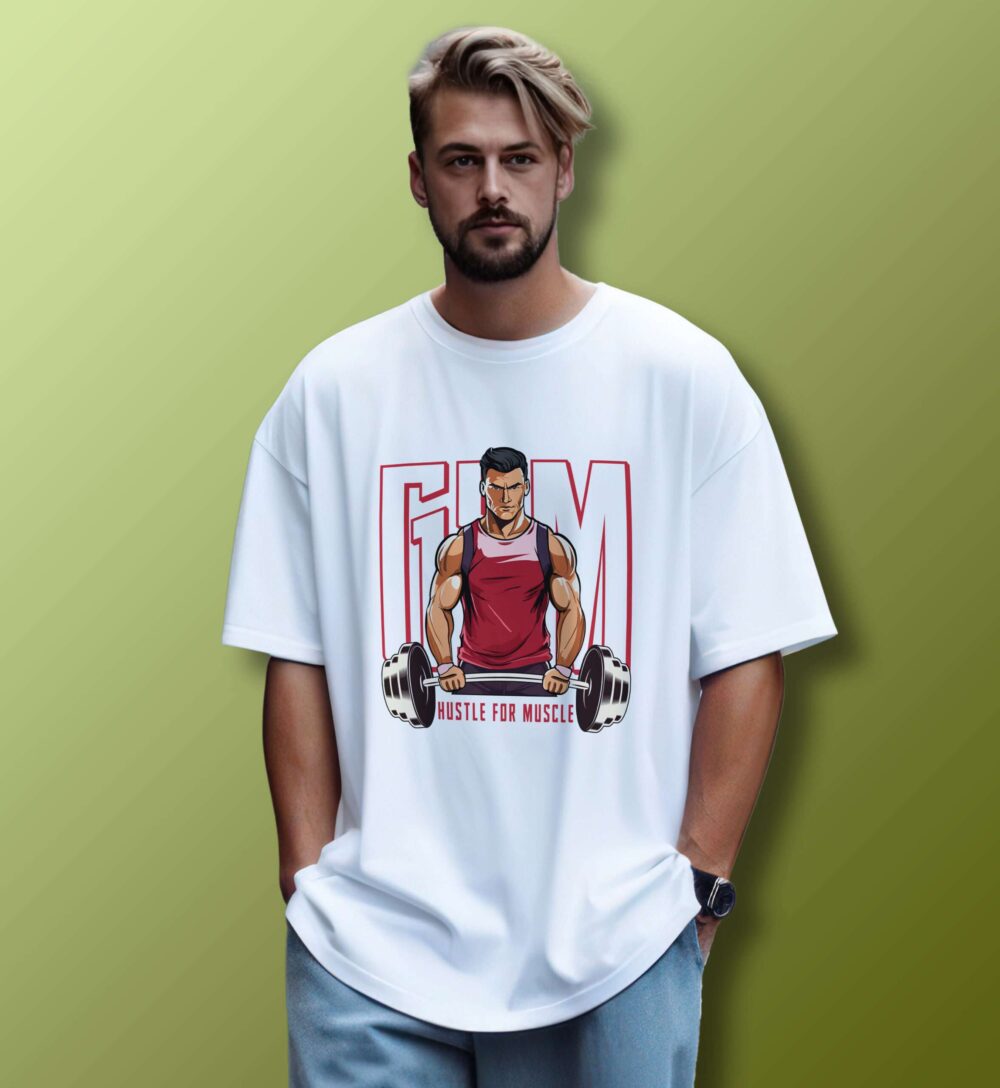Gym Printed Oversized T-Shirt (White)