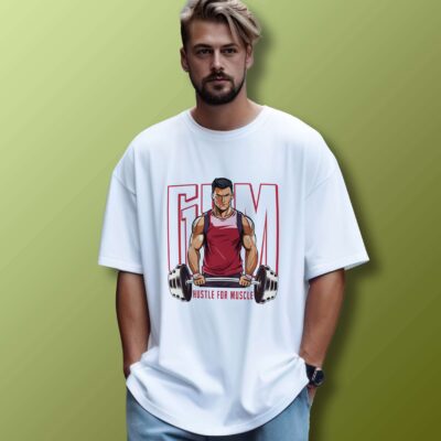 Gym Printed Oversized T-Shirt (White)