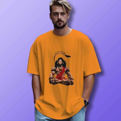 Hanuman Printed Oversized T-Shirt (Golden Yellow)