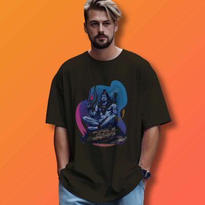 Shiv Printed Oversized T-Shirt (Olive Green)