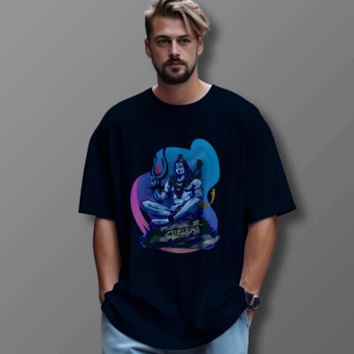 Shiv Printed Oversized T-Shirt (Petrol Blue)