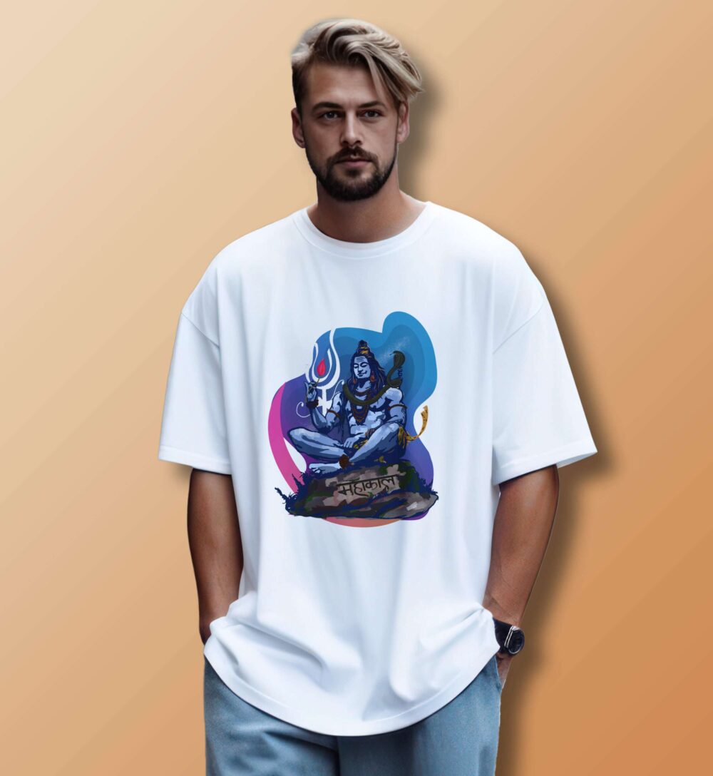 Shiv Printed Oversized T-Shirt (White)