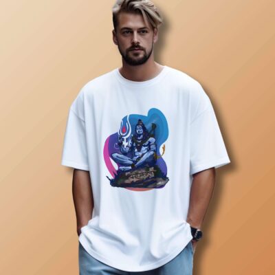 Shiv Printed Oversized T-Shirt (White)