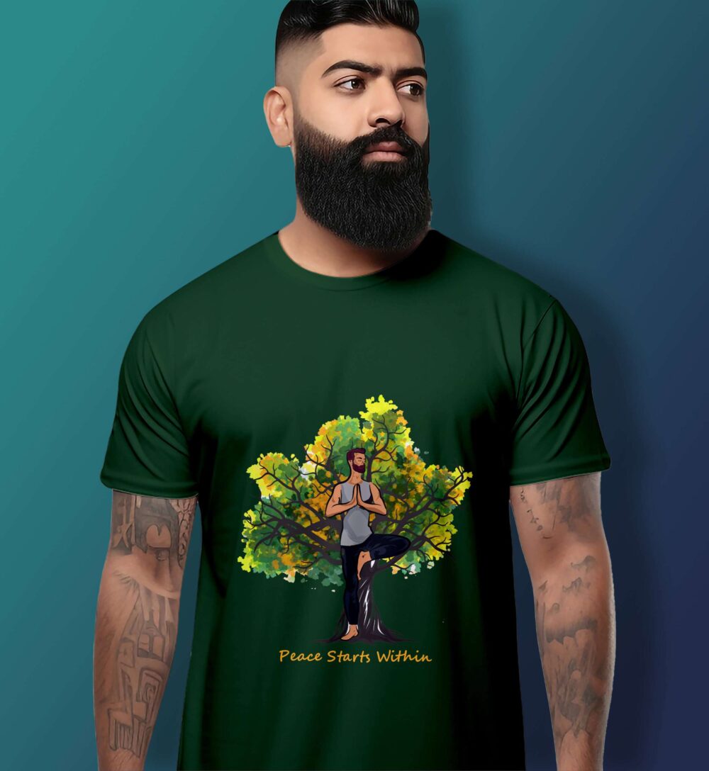 Yoga Tree Printed T-Shirt (Bottle Green)