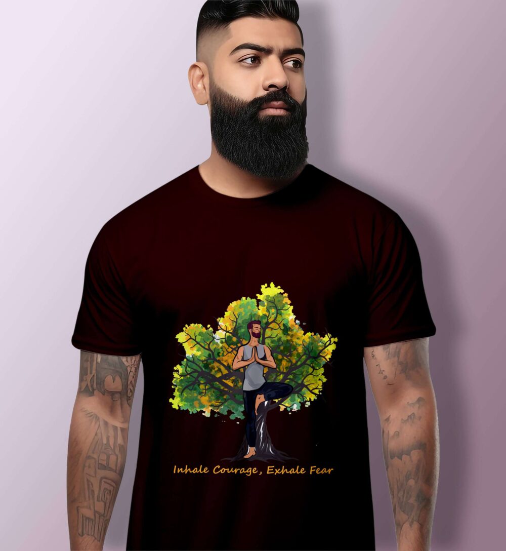 Tree Yoga Printed T-Shirt (Maroon)