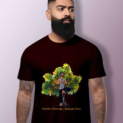 Tree Yoga Printed T-Shirt (Maroon)