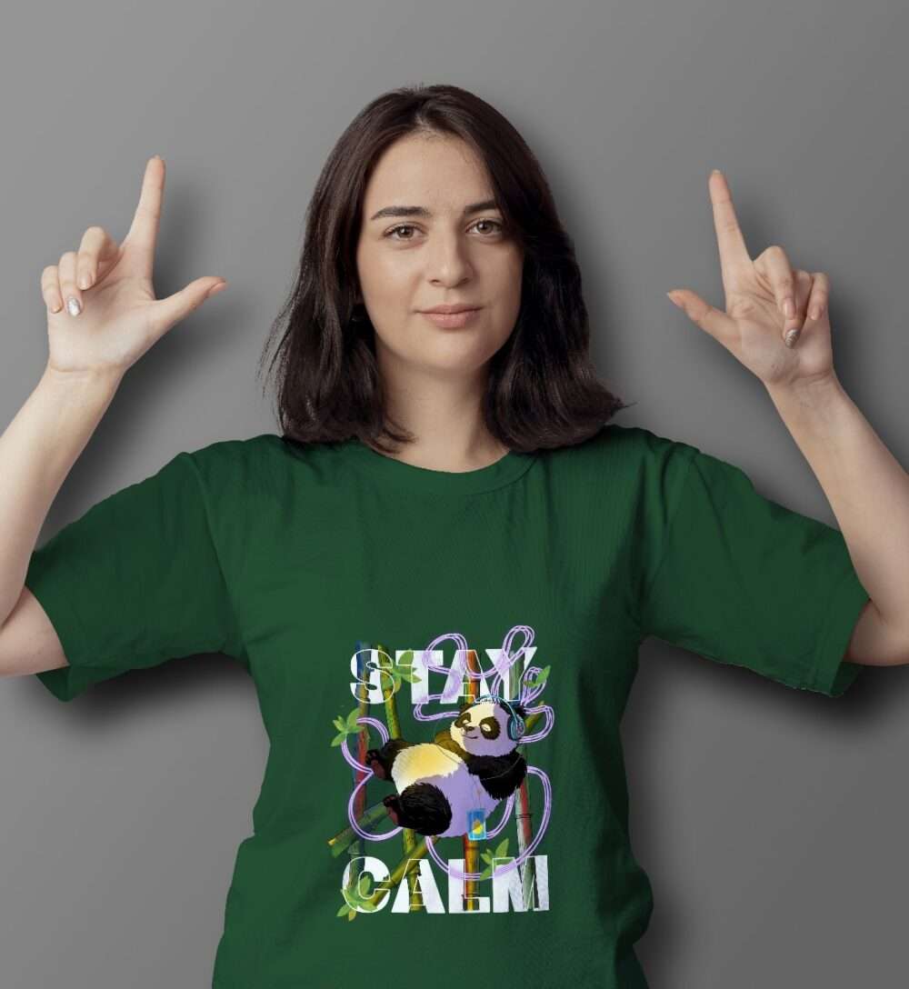 Panda Printed T-Shirt (Bottle Green)