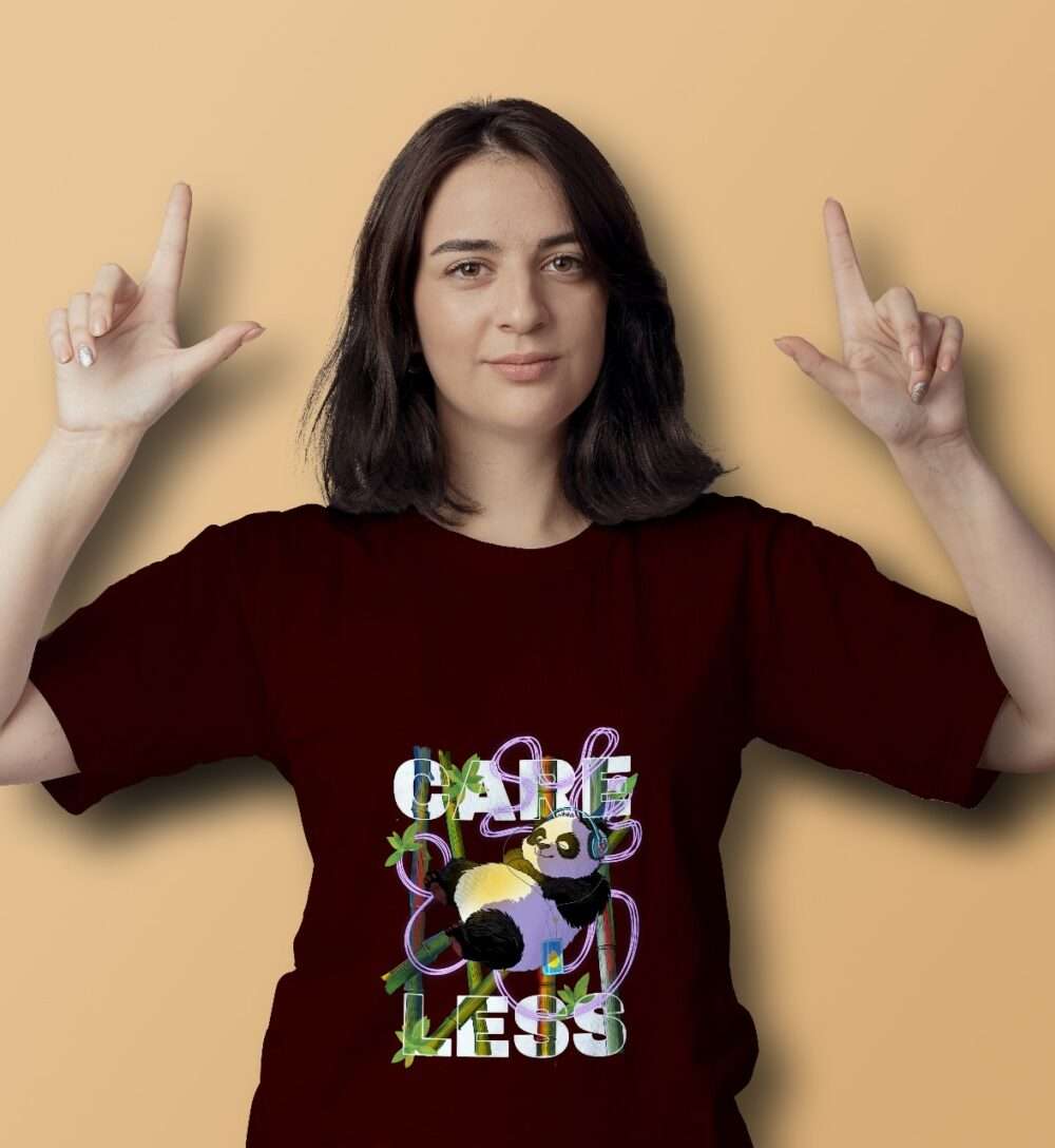 Panda Printed T-Shirt (Maroon)