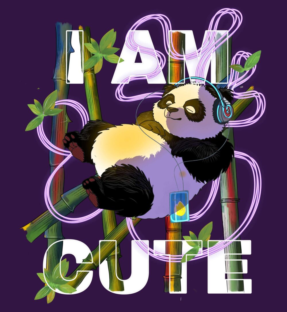 Panda Printed T-Shirt (Purple) - Image 2