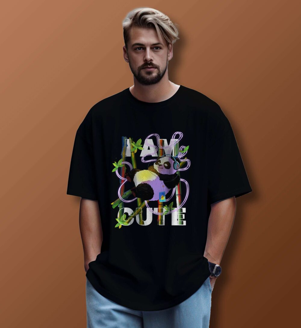 Panda Printed Unisex Oversized T-Shirt (Black)