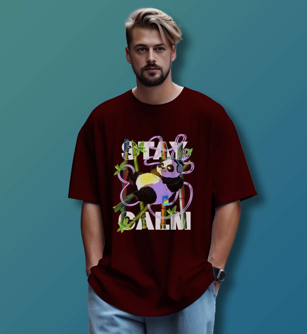 Panda Printed Oversized T-Shirt (Maroon)