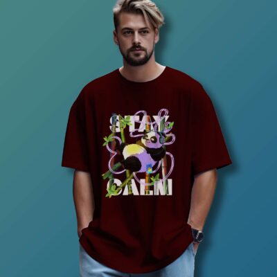 Panda Printed Oversized T-Shirt (Maroon)