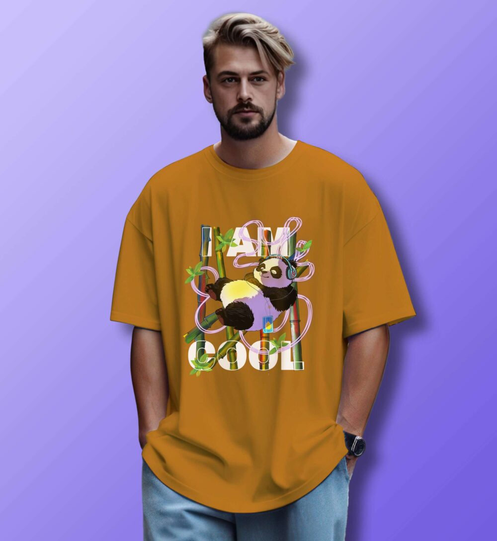Panda Printed Oversized T-Shirt (Mustard Yellow)