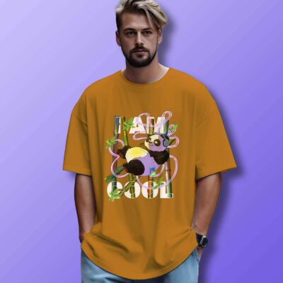 Panda Printed Oversized T-Shirt (Mustard Yellow)