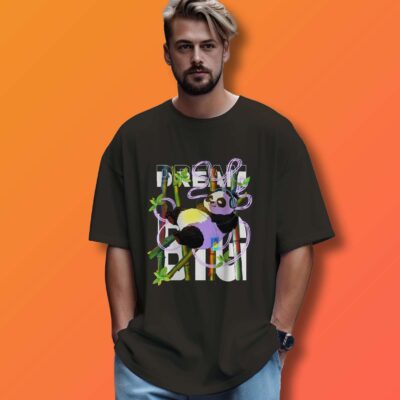 Panda Printed Oversized T-Shirt (Olive Green)