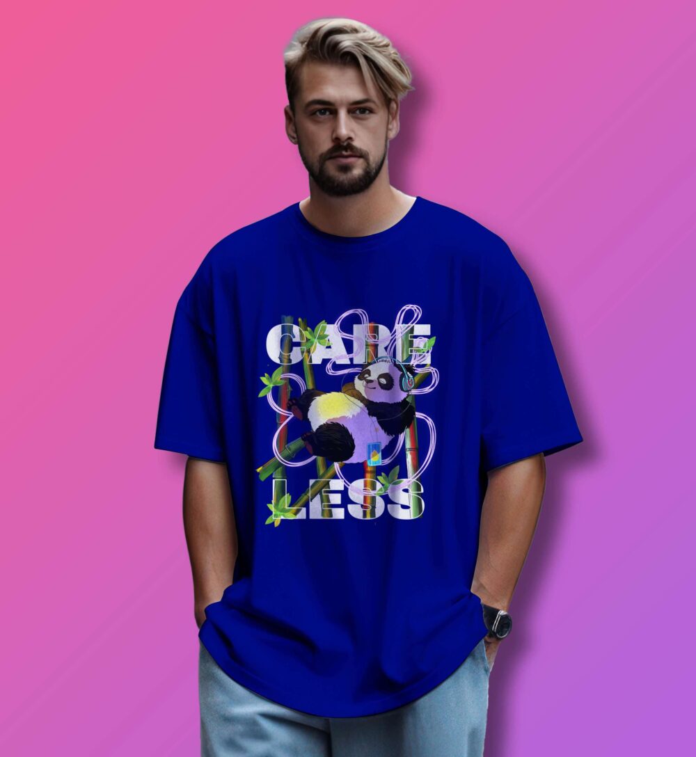 Panda Printed Oversized T-Shirt (Royal Blue)