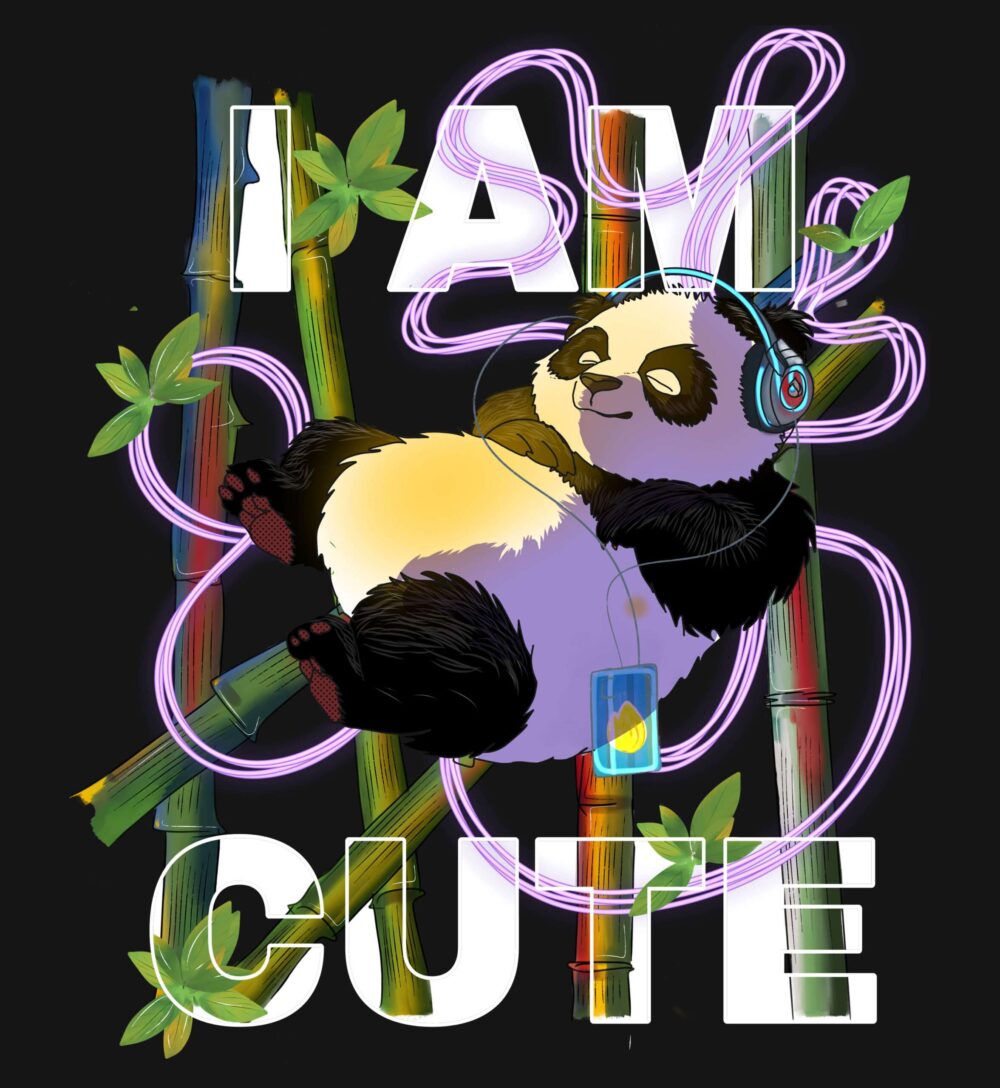 Panda Printed Unisex Oversized T-Shirt (Black) - Image 2