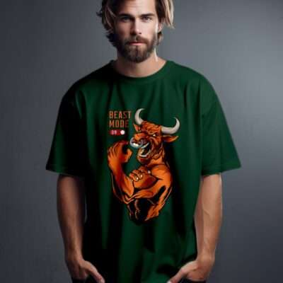 Bull Printed Oversized T-Shirt (Bottle Green)