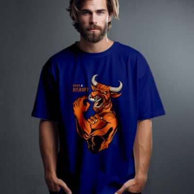 Bull Printed Oversized T-Shirt (Royal Blue))