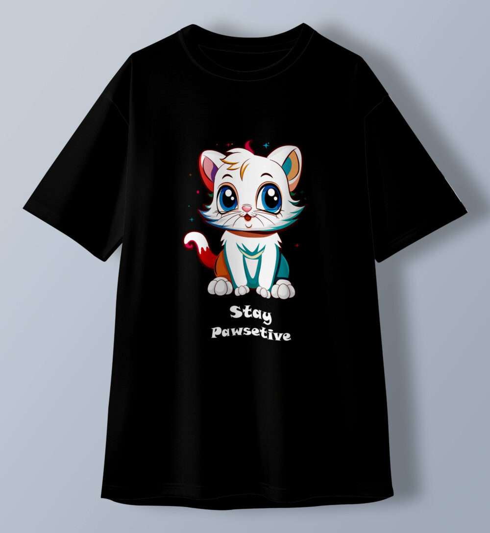 Cat Printed Oversized T-Shirt (Black) - Image 2