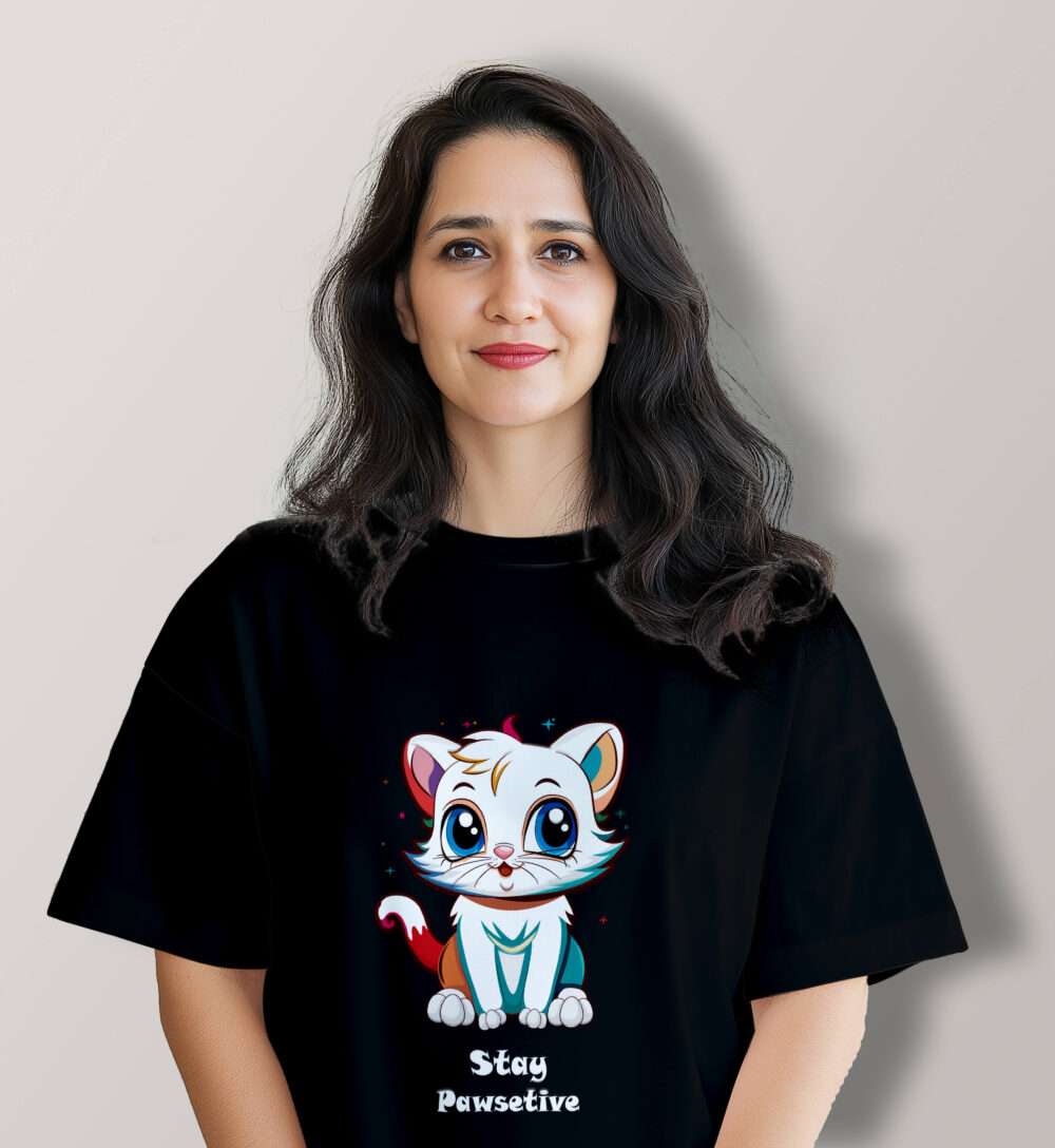 Cat Printed Oversized T-Shirt (Black)