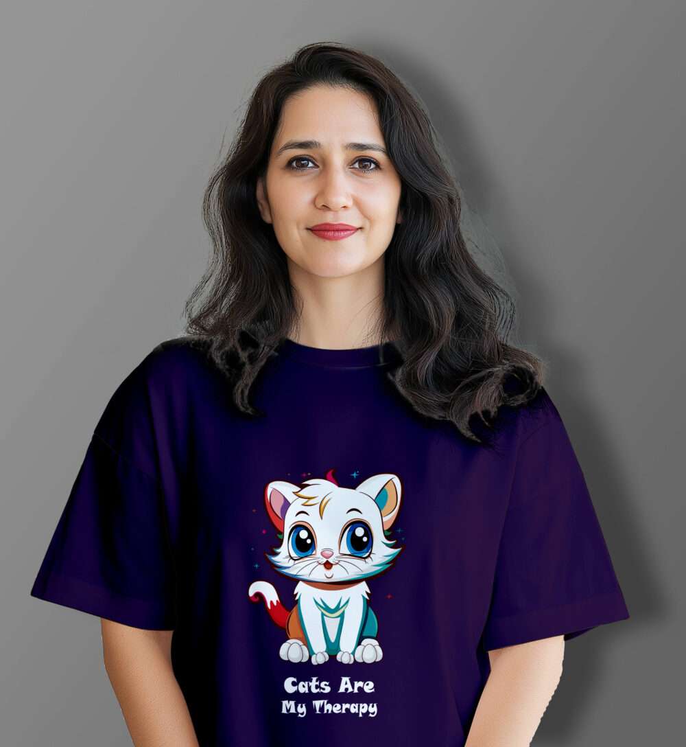 Cat Printed Oversized T-Shirt (Purple)