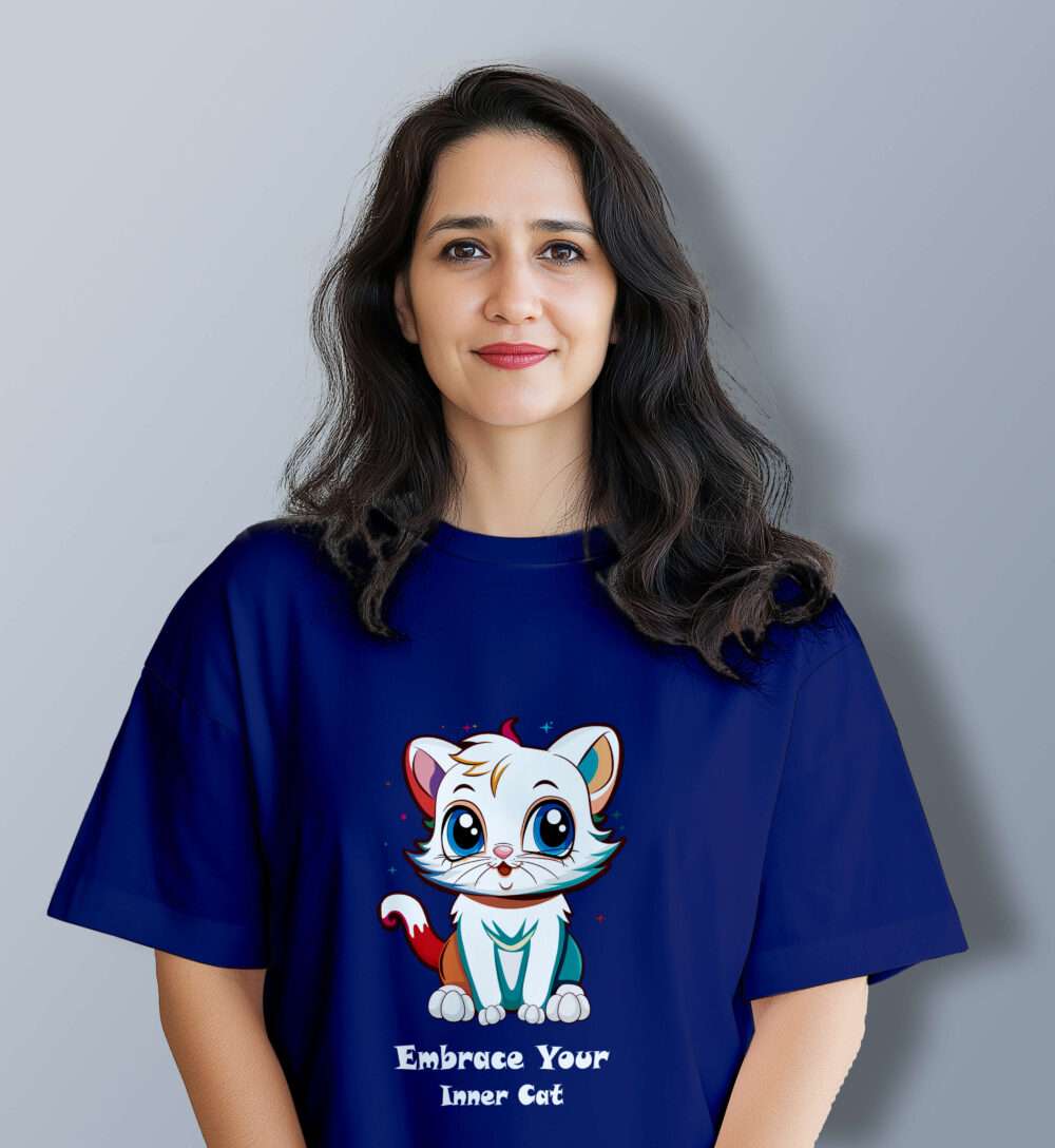 Cat Printed T-Shirt (Royal Blue)