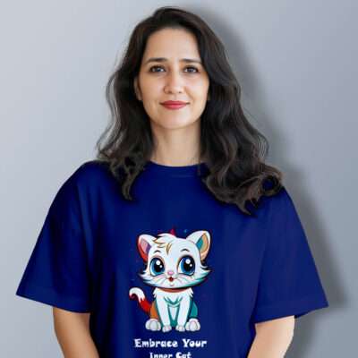 Cat Printed T-Shirt (Royal Blue)