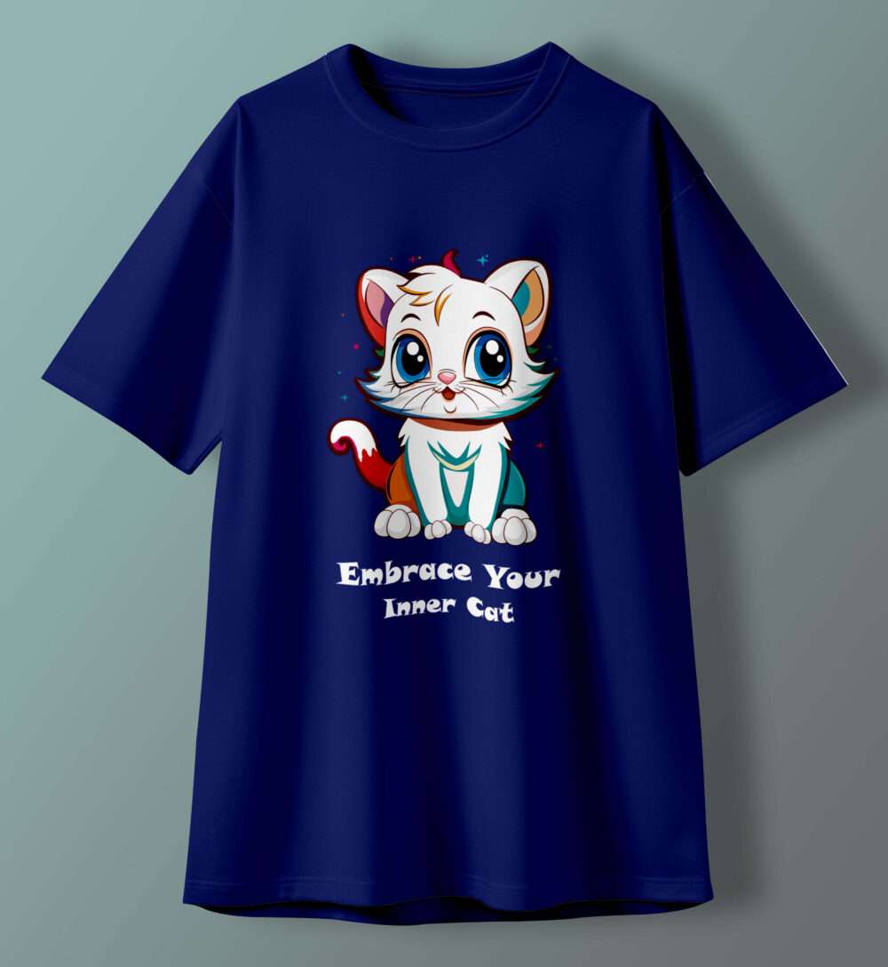 Cat Printed T-Shirt (Royal Blue) - Image 2
