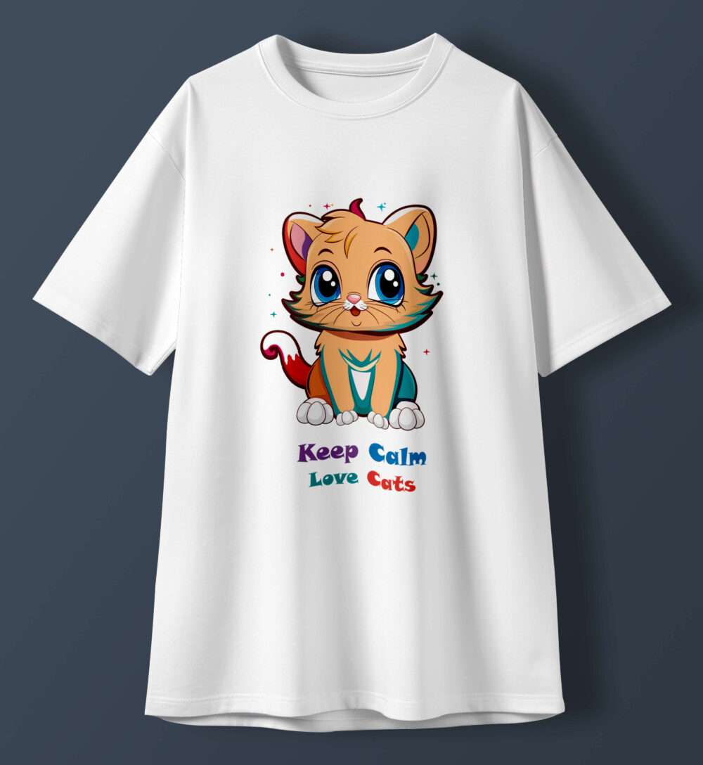 Cat Printed Oversized T-Shirt (White) - Image 2