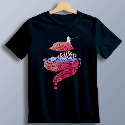 Confused Soul Printed T-Shirt (Petrol Blue)