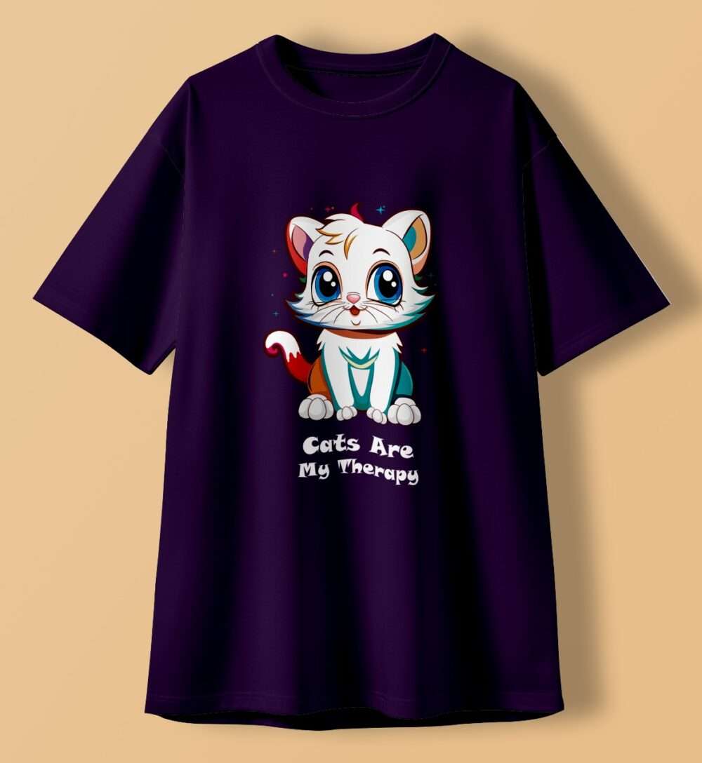 Cat Printed Oversized T-Shirt (Purple) - Image 2