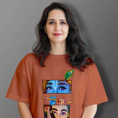 Krishna Printed Oversized T-Shirt (Coral)