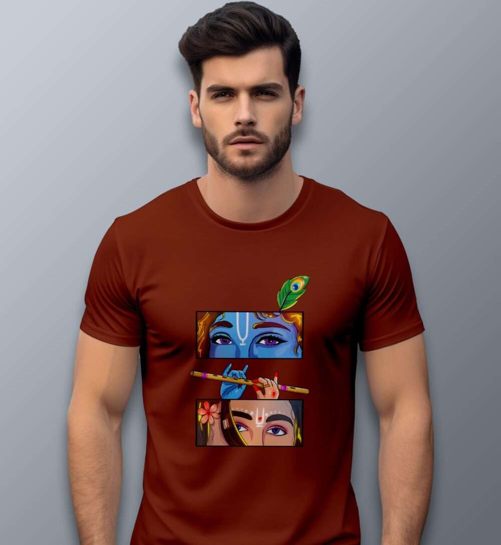 Krishna Printed T-Shirt (Brick Red) - Image 2