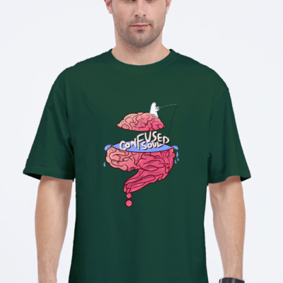 Confused Soul Printed Oversized T-Shirt (Bottle Green)