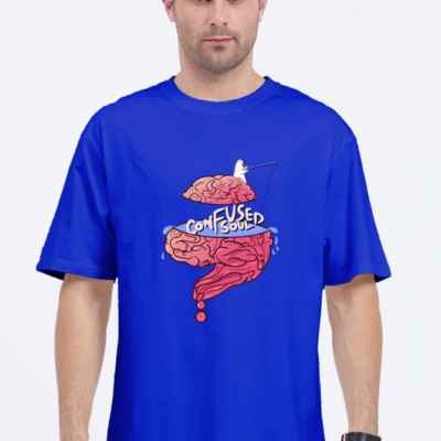 Confused Soul Printed Oversized T-Shirt (Royal Blue)