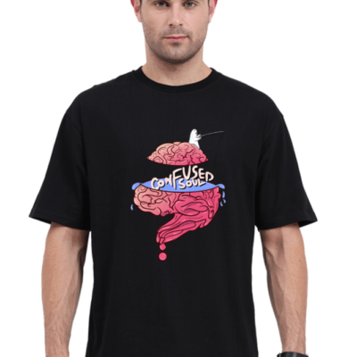Confused Soul Printed  Oversized T-Shirt (Black)